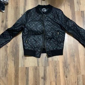 Black faux leather bomber jacket